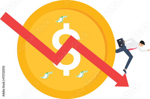 Global financial crisis, recession and losing profits. Businesswoman during economy crash or bankruptcy

