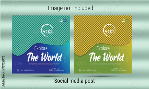 travel sale social media post template. Web banner, flyer or poster for travelling agency business offer promotion. Holiday and tour advertisement banner design vector 