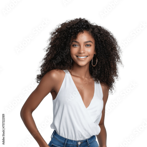 portrait of a beautiful african american woman isolated on transparent background
