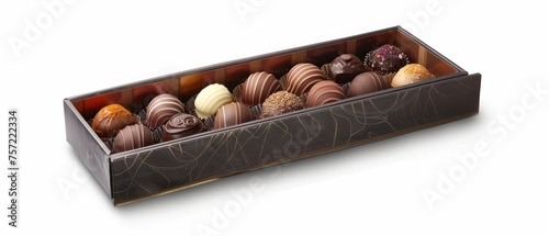 A box of chocolates placed on top of a white table, showcasing a sweet treat awaiting consumption. © Artsaba Family
