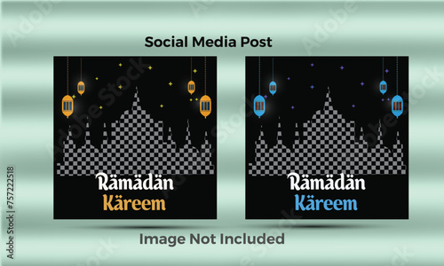 Set of social media template elegant luxury Ramadan Kareem with mosque, crescent moon and stars