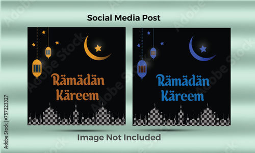 Set of social media template elegant luxury Ramadan Kareem with mosque, crescent moon and stars