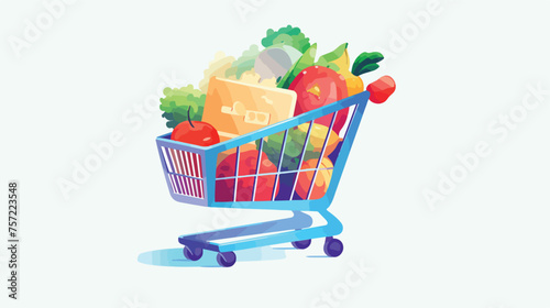 A stylish flat icon of a shopping cart filled with