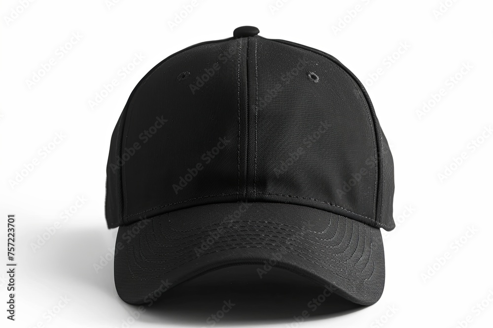 black baseball cap, front view, on isolated white background. generative AI black baseball cap, front view, on isolated white background. generative AI