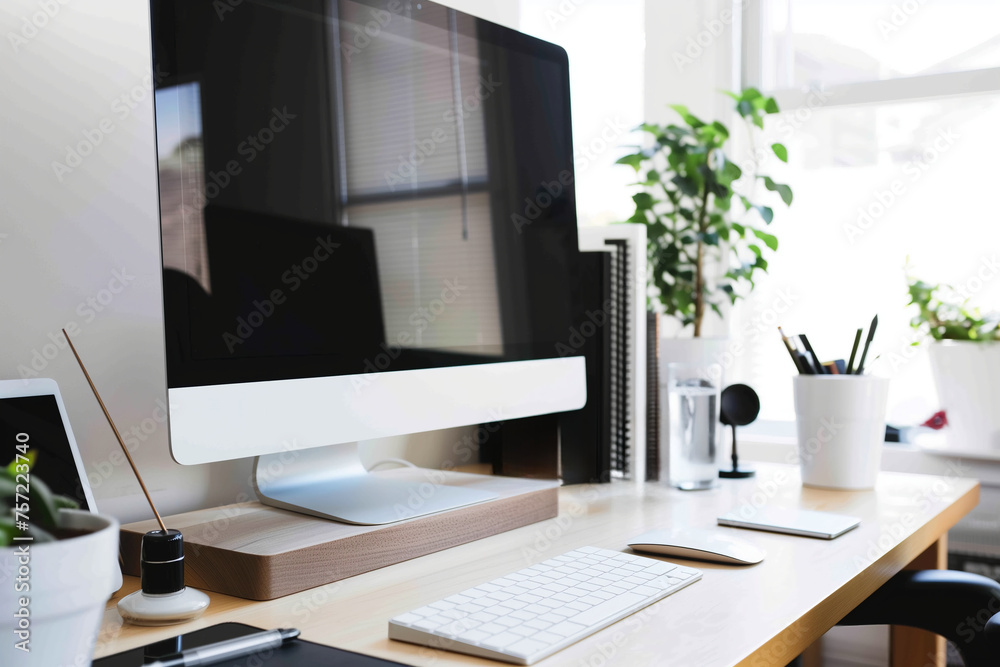 Modern Office Workspace with Desktop Computer and Accessories Modern Office Workspace with Desktop Computer and Accessories