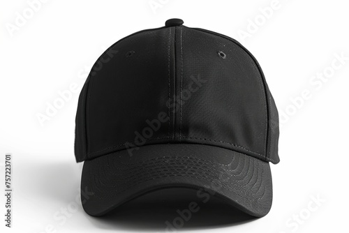 black baseball cap, front view, on isolated white background. generative AI