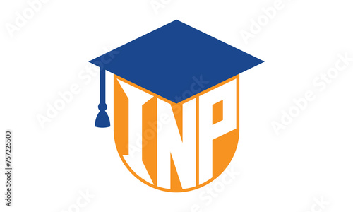 INP initial letter academic logo design vector template. school college logo, university logo, graduation cap logo, institute logo, educational logo, library logo, teaching logo, book shop, varsity	
 photo