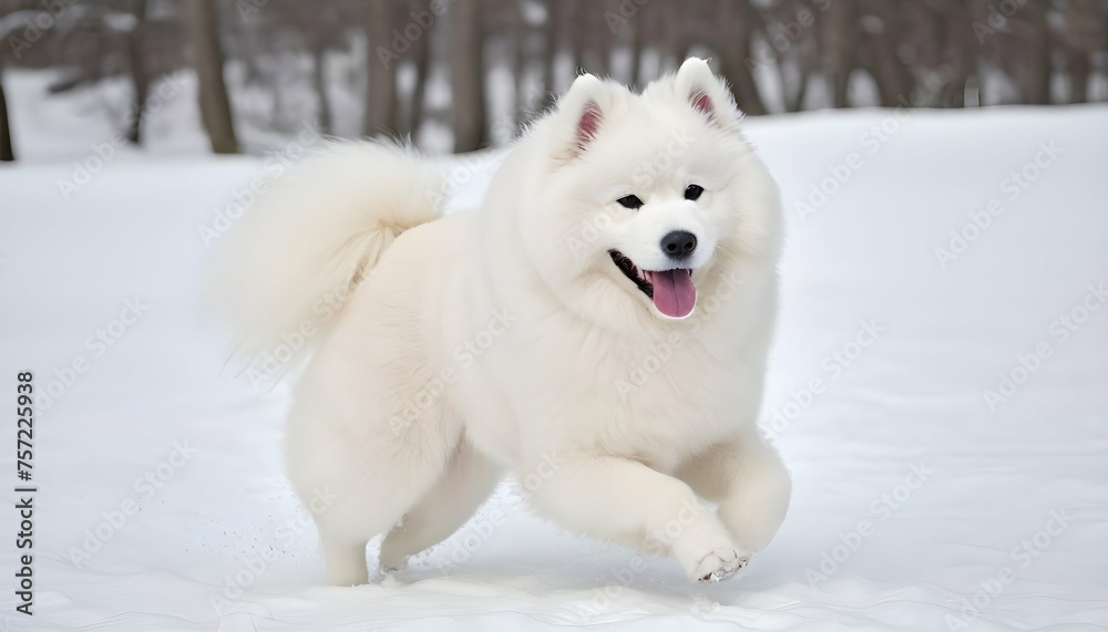 A Fluffy Samoyed Frolicking In The Snow