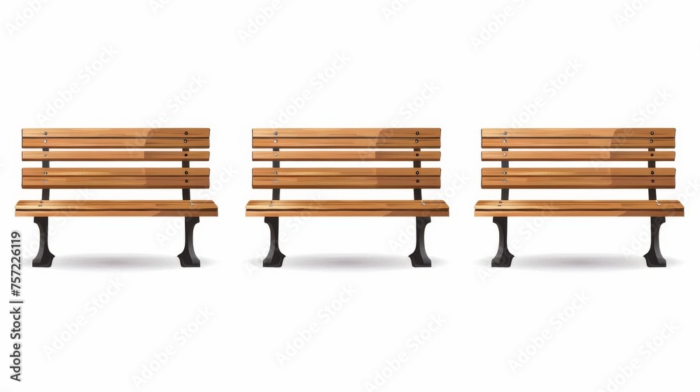 Detailed modern illustration of front view on wood long seat made of planks. Light brown outdoor furniture for the park or backyard. Detailed modern illustration of front view on wood long seat made of planks. Light brown outdoor furniture for the park or backyard.