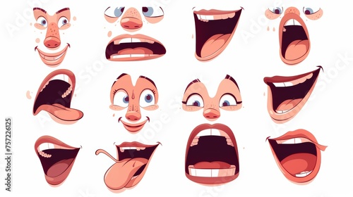 A female teen character's mouth animation set isolated on white. Modern cartoon illustration of female teen character facial expressions, emotions, lip-sync and avatar builder.