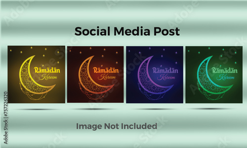 Set of social media template elegant luxury Ramadan Kareem with mosque, crescent moon and stars