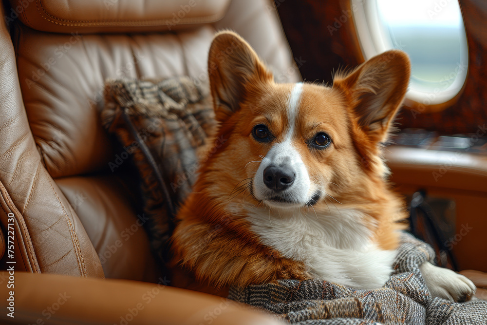 Corgi Lounging in a leather chair