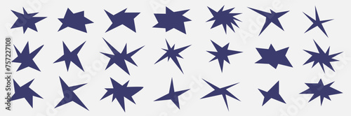 Set of explosion star shape in in retro flat style. Acute flash form. Black bursting star. Vector illustration