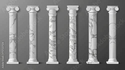 Various ancient roman and greek style architecture elements, classic palace building colonnades created in 3D on a transparent background.