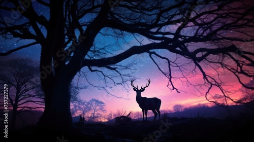 graceful deer silhouetted against the night sky  highlighting the tranquility of the wildlife in their natural habitat