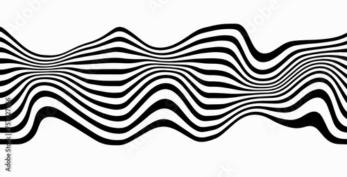 Optical art abstract background wave design black and white. Optical stripe with wavy line in futuristic retro style