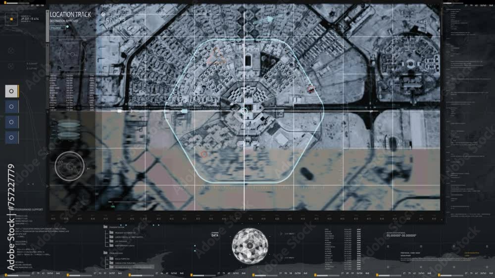 Digital Surveillance Network Scanning Octagonal Military Base. Digital