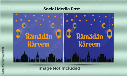 Set of social media template elegant luxury Ramadan Kareem with mosque, crescent moon and stars