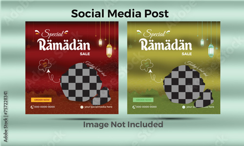 Set of social media template elegant luxury Ramadan Kareem with mosque, crescent moon and stars