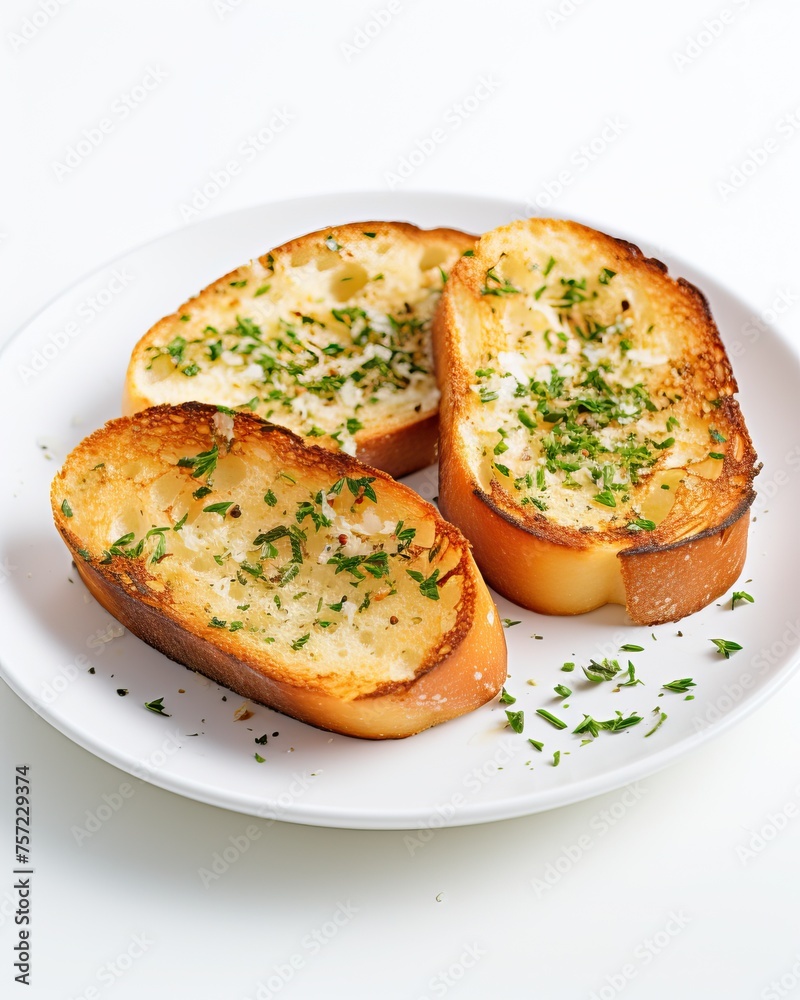 Savory Delight: Garlic Bread on White Plate Savory Delight: Garlic Bread on White Plate