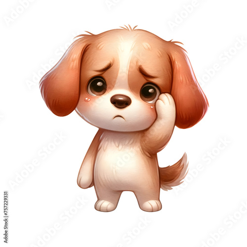 Cute watercolor animal character with headache symptom clipart for decoration of dog