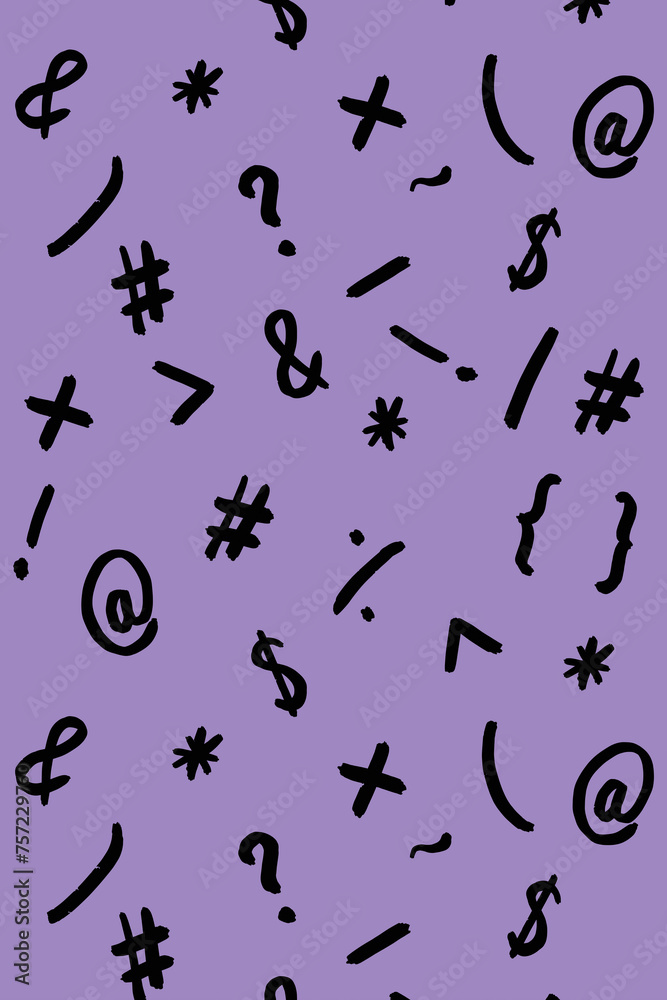 pattern with the image of keyboard symbols. Punctuation marks. Template for applying to the surface. pastel violet background. Keyboard symphony. Vertical image. pattern with the image of keyboard symbols. Punctuation marks. Template for applying to the surface. pastel violet background. Keyboard symphony. Vertical image.
