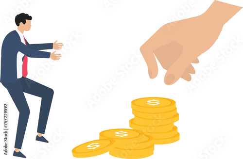 Businessman kick a huge hand trying to grab his profit

