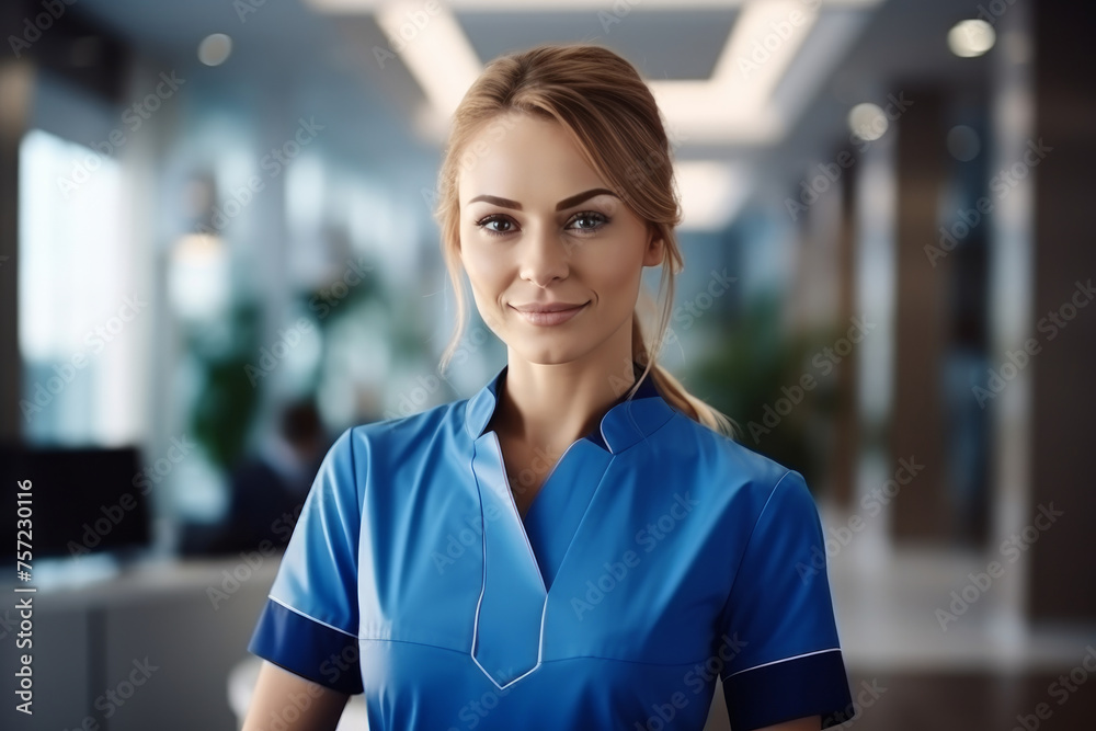 Female nurse in hospital corridor Female nurse in hospital corridor