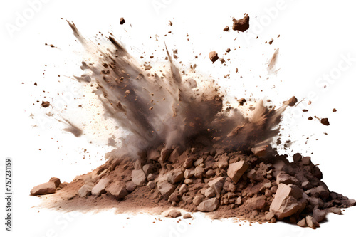Dry soil explosion Isolated on transparent background photo