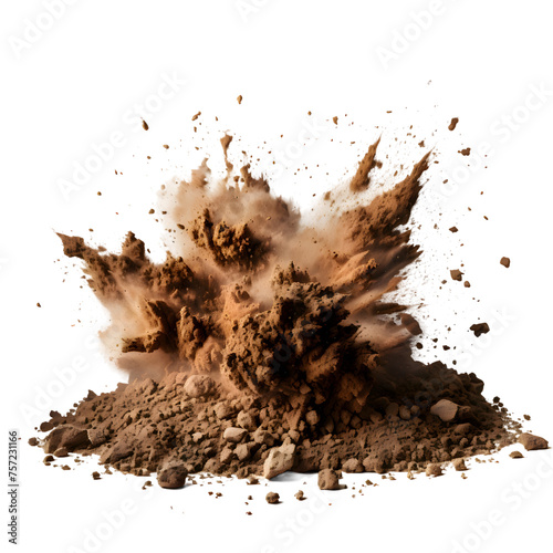 Dry soil explosion Isolated on transparent background