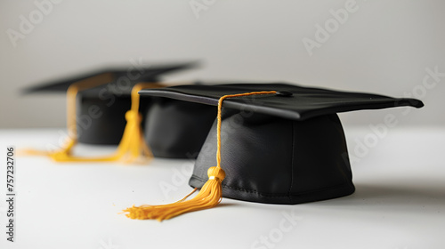 Graduation Caps on White Background, Generative Ai © Azmee