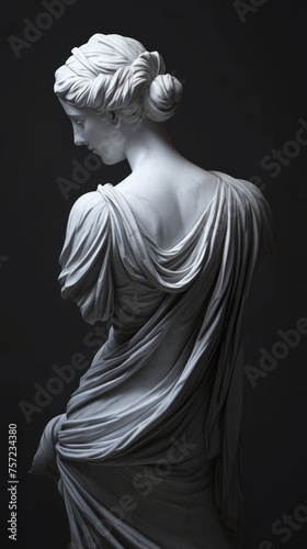 Ancient Greek woman Statue made of white marble on dark background