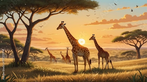 giraffe at sunset photo