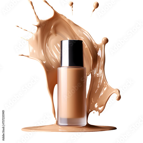 Realistic Liquid makeup foundation bottle mock up with cosmetic cream splash isolated on transparent background © Oksana