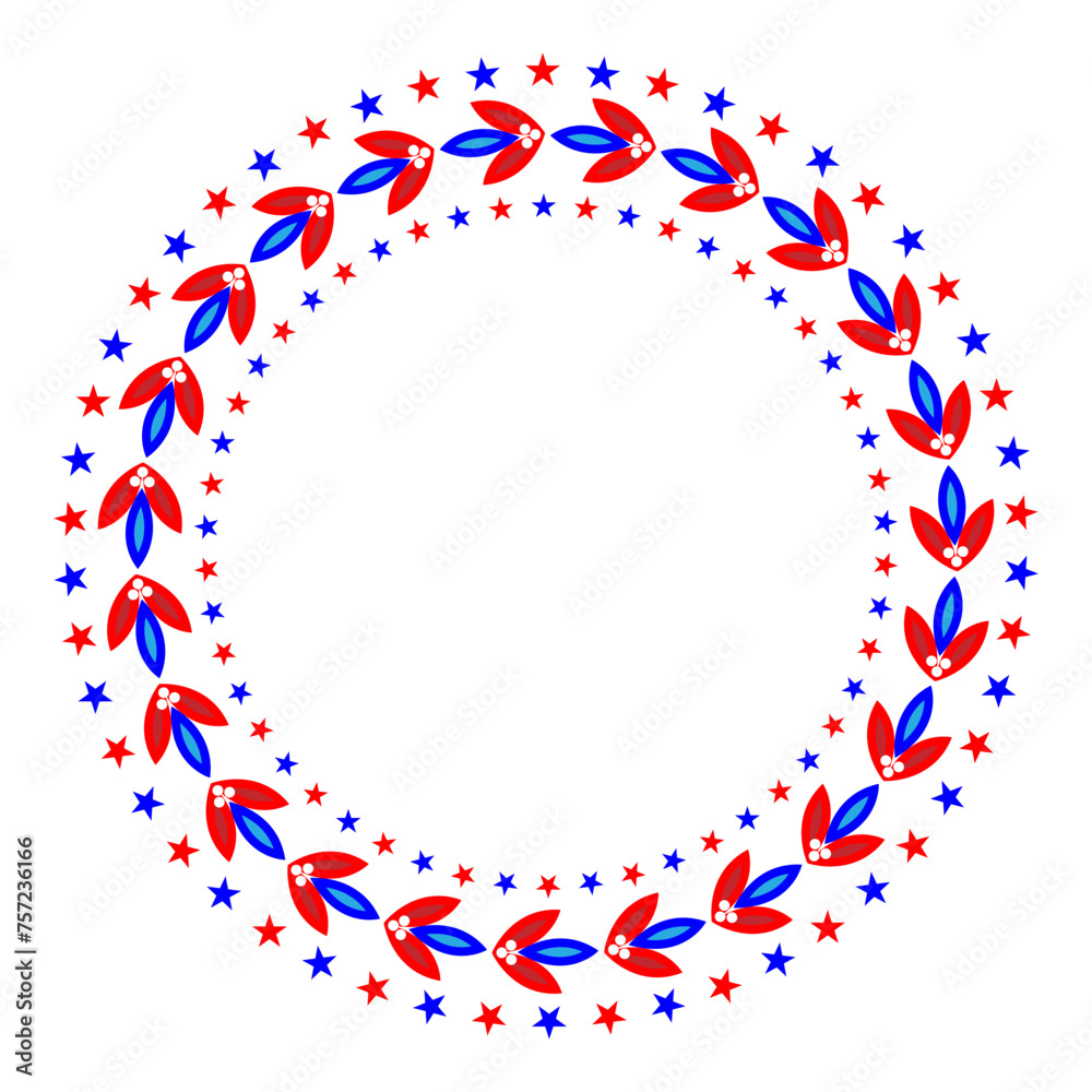 Round decorative laurel wreath with stars with empty space for text. Memorial day icon blank design template.