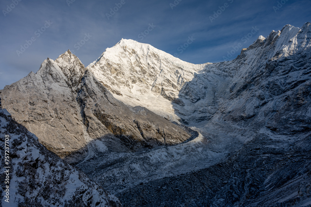 Winter's Embrace: Snow-Clad Peaks of Langtang on the Way to Kyanjin Ri, Nepal