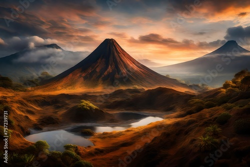mountain at sunset generated by AI technology   © abdur