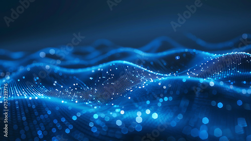 Abstract blue background with dots and lines representing cyberspace, big data, metaverse, and network security on a dark blue backdrop.