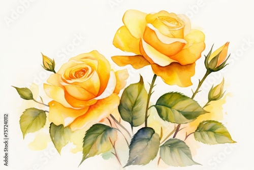 Watercolor yellow rose flower