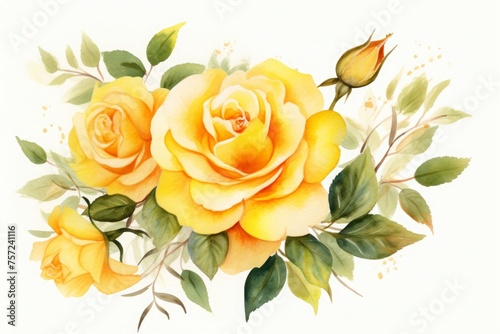 Watercolor yellow rose flower