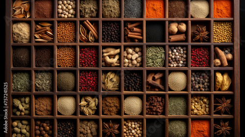 Spices in wooden box