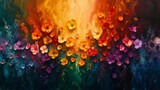 Vivid Array of Abstract Flowers in a Burst of Rainbow Colors on Canvas