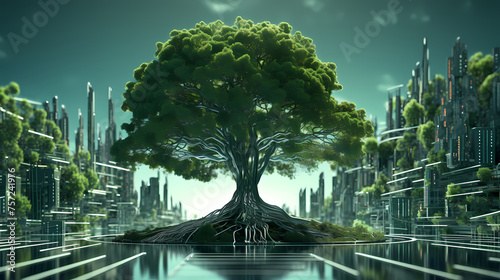 Ecological technology science, new technology entrepreneurial concept with green trees growing © ma