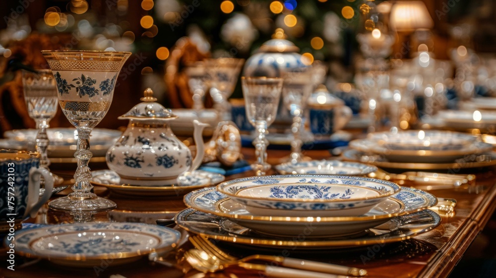 A detailed view of a meticulously arranged catering table set, each piece of cutlery and dishware placed with precision, ready to welcome guests to a feast of elegance, AI Generative