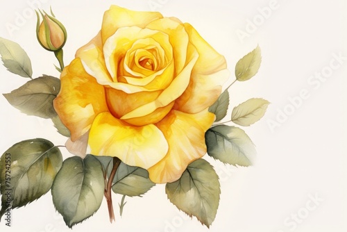 Watercolor yellow rose flower