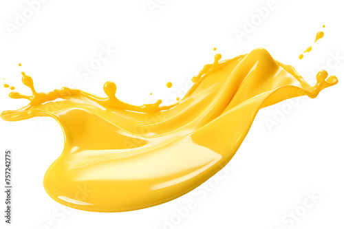 Melted yellow cheese isolated on transparent background. Cheese splash