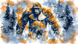 A painting of a massive gorilla making its way through a snowy landscape, showcasing its strength and resilience in the cold environment