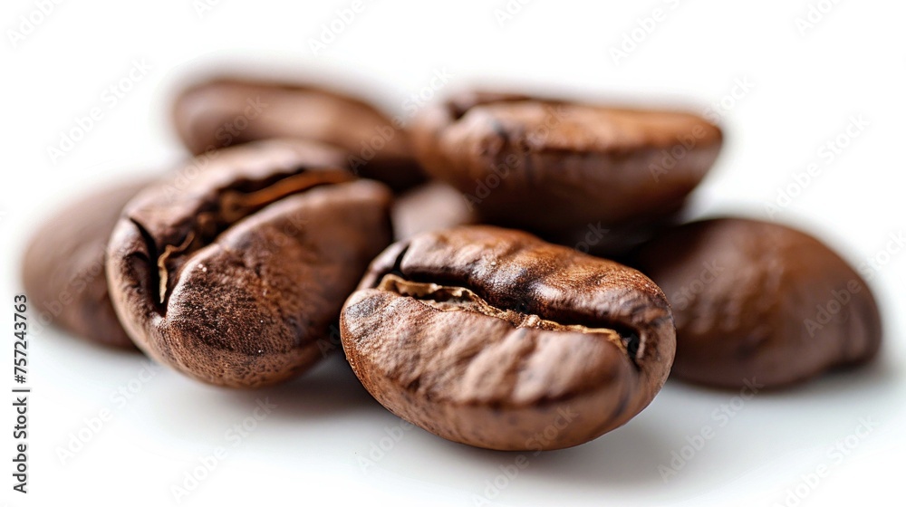 Pristine coffee beans against a white background, stark contrast highlighting their rich, dark tones, pure and inviting, AI Generative Pristine coffee beans against a white background, stark contrast highlighting their rich, dark tones, pure and inviting, AI Generative