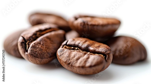 Pristine coffee beans against a white background, stark contrast highlighting their rich, dark tones, pure and inviting, AI Generative