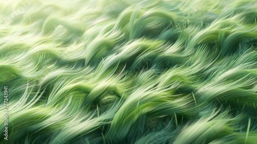 Savanna grass field rows, 3D rendered on white, endless green waves, serene nature pattern, for clean integration, AI Generative